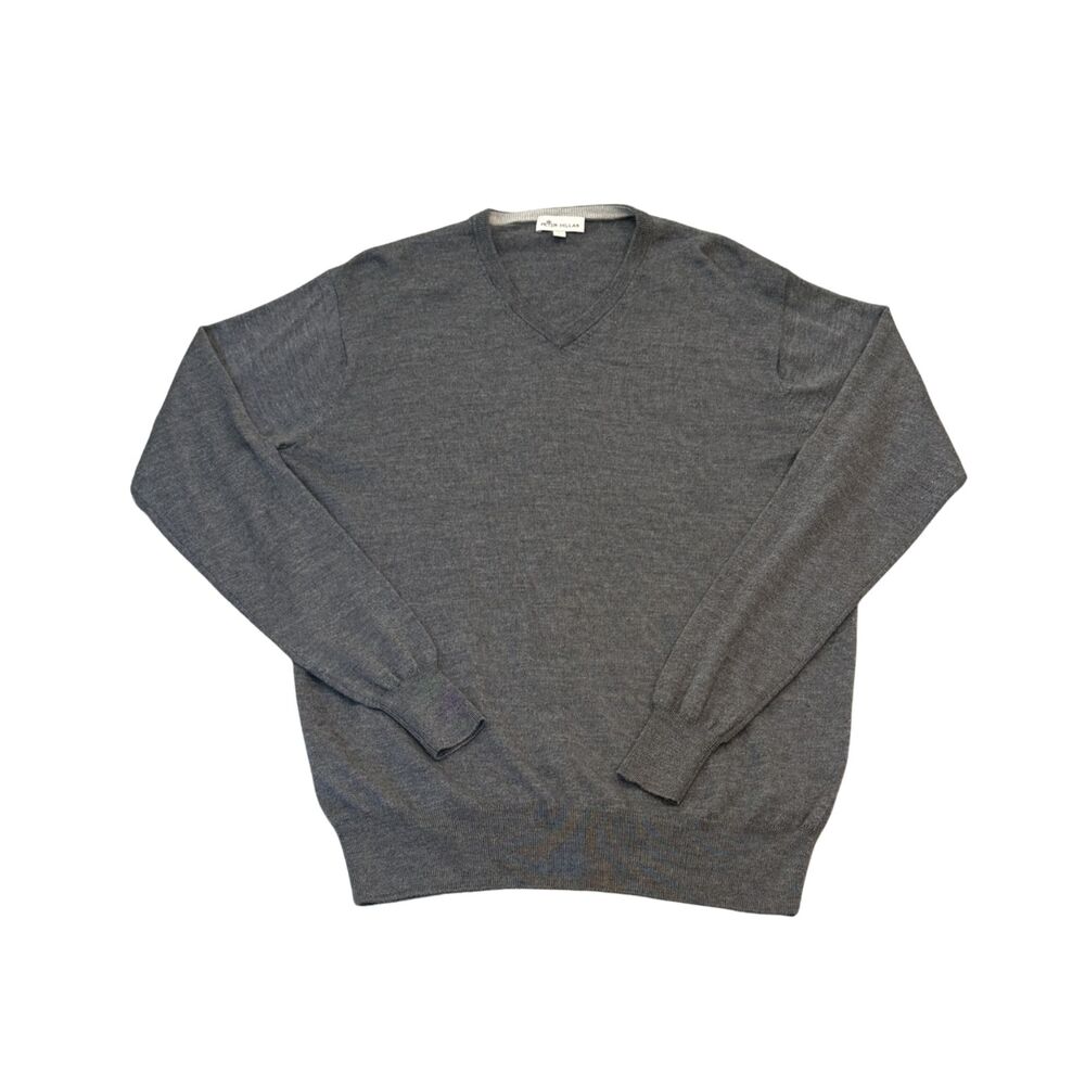 Peter Millar Dark Gray Merino Wool/Silk V Neck Sweater Size L Pullover